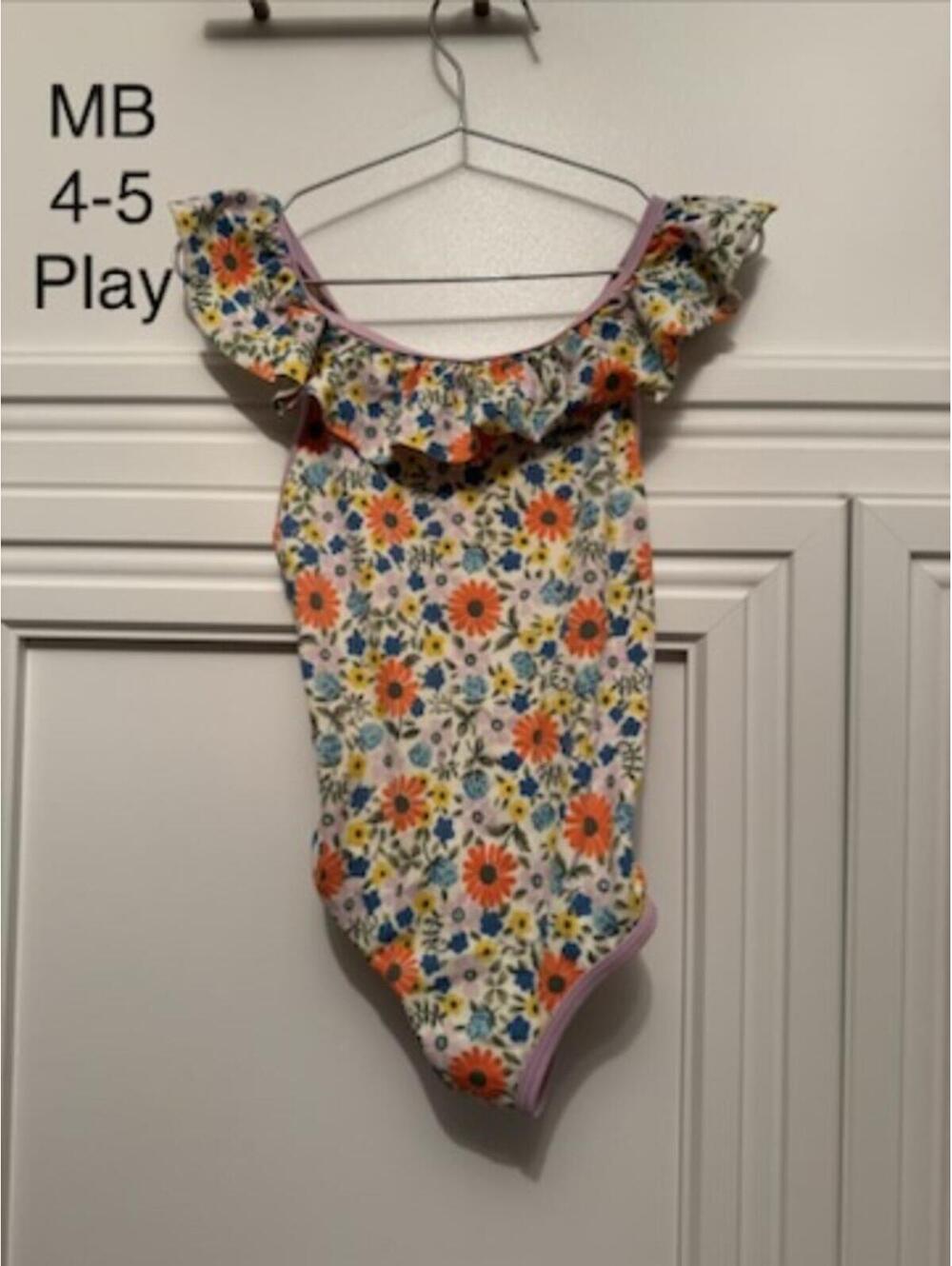 Mini Boden Floral Ruffle One-Piece Swimsuit for Kids, Size 4-5